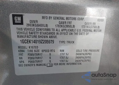 2009 Chevrolet Silverado 1500 Work Truck z USA, uszkodzony, nr VIN 1GCEK14019Z205979